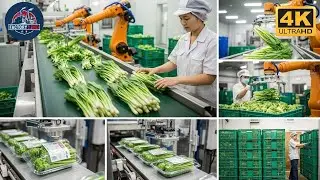 Inside the water Spinach processing plant from fresh Greens to frozen Entire Factory  #factorytour