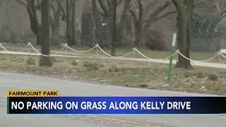 Barriers installed to prevent parking in grass along Kelly Drive