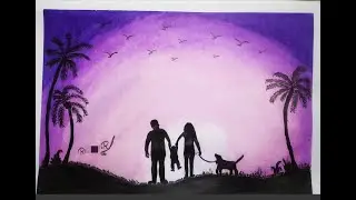 Creative family oilpastel drawing,happy family scenery drawing,easy beginners drawing,step by step
