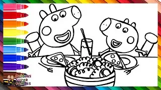 Dessiner et Colorier Peppa Pig et George Pig Mangeant une Pizza 🐷🍕🌈 Dessins pour Enfants