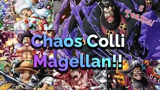 [OPTC] ONE OF THE BEST! F2P UNITS!! Chaos Coliseum Magellan!! 5x Teams with Breakdown! ONE PIECE!!