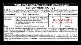 ECHS KISHTWAR JOBS // LAB TECHNICIAN // DRIVER