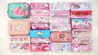fancy unicorn stationery collection 💥 geometry,unicorn girl,pencil box,hello kitty,sharpener,eraser