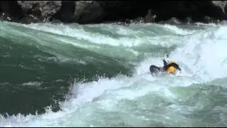 Riverboarding / Hydrospeed violent surf in Corkscrew Rapid, Rio Cahabon Guatemala
