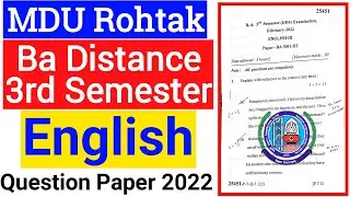 Mdu Ba Distance English 3rd semester Question Paper 2022 | Mdu DDE Ba English 3rd semester Paper