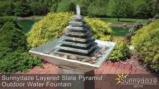 Sunnydaze Layered Slate Pyramid Outdoor Water Fountain - Large Garden & Backyard Waterfall Fountain