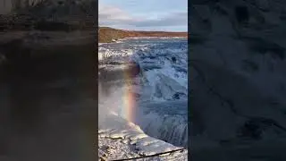 Gullfoss in winter 🌈#iceland #waterfall #frozen #rainbow #traveliceland #winter