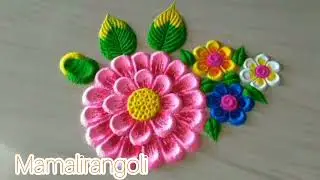 Easy and quick flower rangoli 🌈🥳🌈 satisfying Rangoli designs #rangoli #art #easyrangoli 