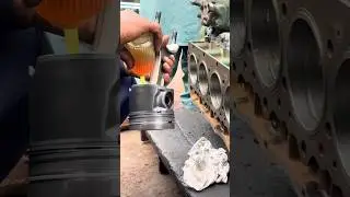 Six cylinder diesel engine ring piston installation #engineblock #mechanic #skills #viralshorts
