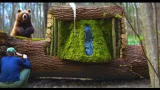 21 Hours Carving a Lid in a Fallen Tree Hollow to Craft the Perfect Roof