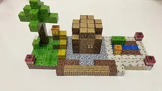 DIY Lego Minecraft ASMR - making a miniature house Using Minecraft magnetic blocks -Cubos Magneticos