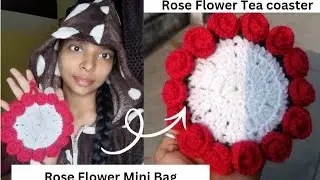 INCREDIBLE 💫😍Crochet🌹Rose Flower Mini Bag‼️Rose Flower tea coaster 🌹 Crochet Red Rose For Beginner's