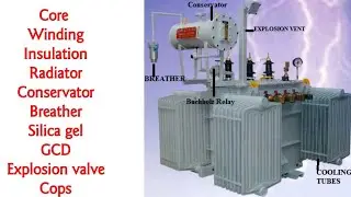 Parts of the transformer in hindi || Core, Winding, Insulation, Radiator, Conservator, Breather ||