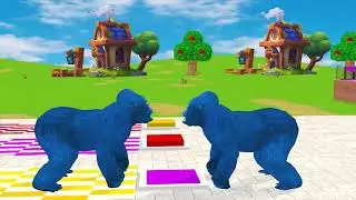Long Slide Game with Cow Elephant Gorilla Hippopotamus Tiger 3d Animal Game Funny 3d Animals