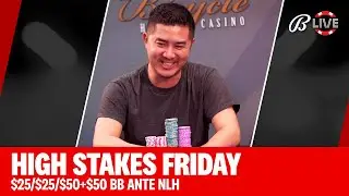 High Stakes Friday $25/$25/$50+$50 BBA NLH w/ @Andystackspoker &spades; Live at the Bike! (Unaired)