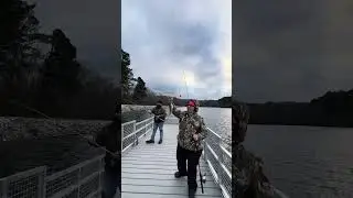 Fishing in the cold, my wife won again! 