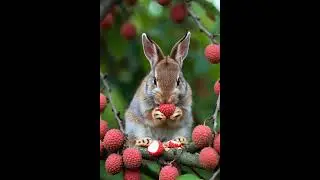So Cute! Baby Rabbit Eating Juicy Red Lychees 😍🍒 #funnyanimals #animalreels #funny