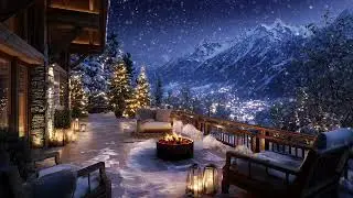 Winter Mountain Terrace | Fireplace & Smooth Saxophone Jazz | Calm Night 4K