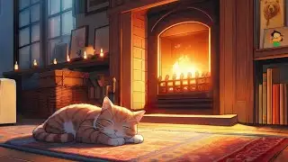 Crackling Fire & Purring Cat Sounds 🔥🐱 | Cozy Fireplace Ambience (No Music) - 4K (UHD)