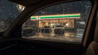 Quiet Rainy Night at 7-Eleven | Cozy Car View Ambience for Rest, Focus, and Calm