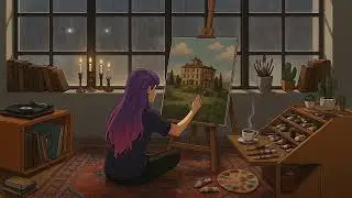 Rainy Night in the Art Studio | Cozy Lofi Ambience with Vinyl, Candlelight & Raindrops