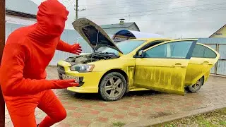 Red Man VS Mitsubishi Lancer 10 that opens Doors and Drives itself 13+