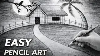 Very Easy drawing/Relaxing Pencil Drawing of a Peaceful Village | Easy & Satisfying Art