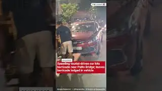 Speeding tourist-driven car hits barricade near Patto Bridge; leaves barricade lodged in vehicle