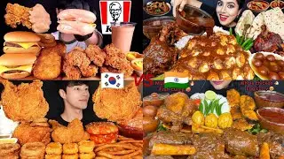 Eating Korean vs Indian Food ASMR Mukbang | Ultimate Spicy & Cheesy Battle 😋🔥