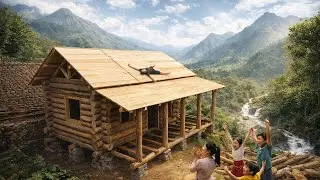 60 days living in the forest, roofing with wooden planks, building a cabin to bring water back