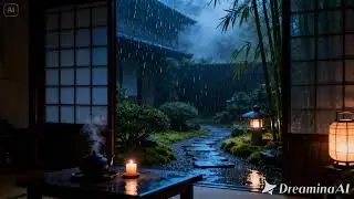 Nonstop Heavy Rain Night | Cozy Japanese Tatami Room Ambience