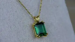 14K Gold Emerald Cut Green Gemstone May Birthstone Pendant Necklace for Gift #EmeraldCutNecklace