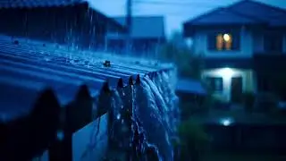Nighttime Rain ASMR on Tin Roof Home, Dense Neighborhood Atmosphere for Calm Dee p Sleep 94