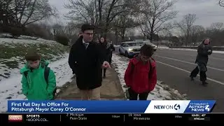 Mayor Corey O'Connor walks Pittsburgh kids to school to learn about safety