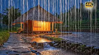 Heavy Rain White Noise for Studying & Focus | Rural Bamboo Hut Atmosphere | Block Noise Instantly