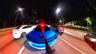 Hellcat tries to keep up with 1000hp flame throwing MK4 Supra on the streets.