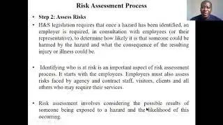 OCCUPATIONAL HEALTH AND SAFETY MANAGEMENT RISK ASSESSMENT PROCESS Lecture 3