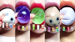 asmr COLORFUL SODA 🥤🧋🍹 BOBA TEA JUICE & HONEYCOMB 🍯 COLD DRINKS DRINKING 이모지 먹방 satisfying sounds