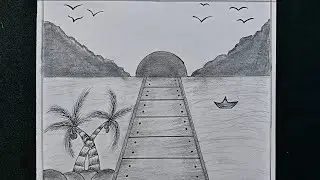 Very Easy Sunset scenery drawing || step by step 