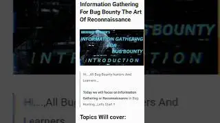 Information Gathering For Bug Bounty. Introduction for Reconnaissance.. #bugbounty #reconnaissance