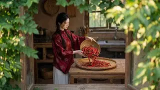 Peaceful Farm Life: Chinese Girl Harvests Chili to Make Traditional Chili Salt