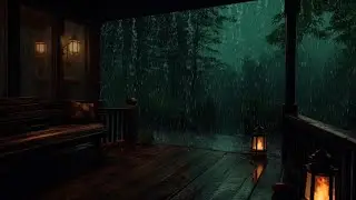 Mountain Cabin Balcony in HEAVY RAIN – Perfect Thunderstorm Sounds for Sleep