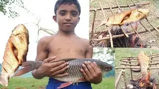 Primitive Technology   Cooking big fish recipe & Eating delicious