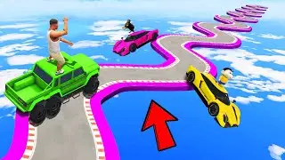 SHINCHAN AND FRANKLIN TRIED THE IMPOSSIBLE CURVY S-SHAPED ROAD SKY PARKOUR CHALLENGE GTA 5