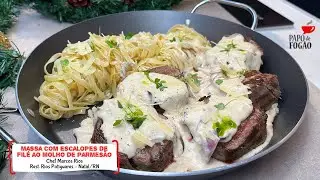 MASSA COM ESCALOPES DE FILÉ AO MOLHO DE PARMESÃO