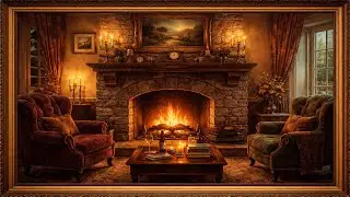 Cozy Fireplace Ambience | 4K Framed TV Art | Relaxing Piano & Crackling Fire