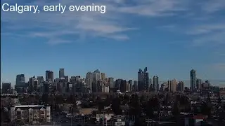 Drone view of the Calgary skyline February 2023