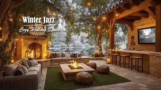 Winter Outdoor Jazz at Snowy Courtyard 🌨️🎄 Warm Fireplace Ambience for Study, Work & Calm