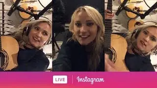 [1/2] Emily Osment playing the guitar on Instagram Live. (May 1, 2018)