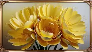 4K Floral Art Screensaver For Your Tv Yellow Elegant Flowers | Gold Framed Tv Art | Flower Painting